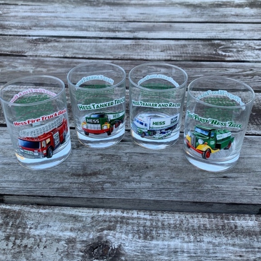 Hess Truck Low Ball Glasses - Hess Gas Station Collectible Set of 4